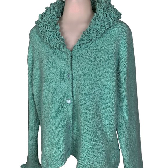 Fred Thomas Plush Cardigan Sweater Blue, Small - Picture 1 of 8